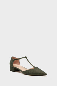 Olive Lurex Jacquard Collins Flats