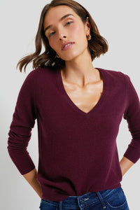 Merlot Cashmere V-Neck Sweater