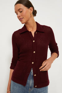 Burgundy Pointelle Cashmere Blouse