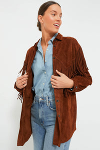 Cognac The Suede Fringe Shirt Jacket