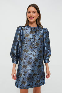 Blue Blossom Jacquard Samantha Dress