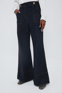 Dark Denim Wide Leg Palladian Pant